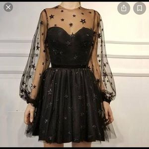 Women Sequin Star Print Tulle Dress Mesh